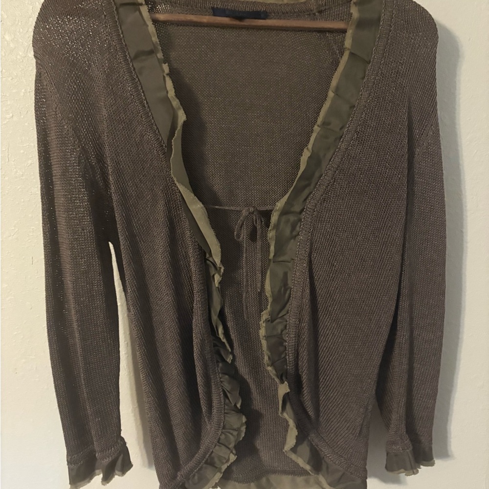 Boden Olive Brown Ruffle Cardigan - Picture 3 of 9